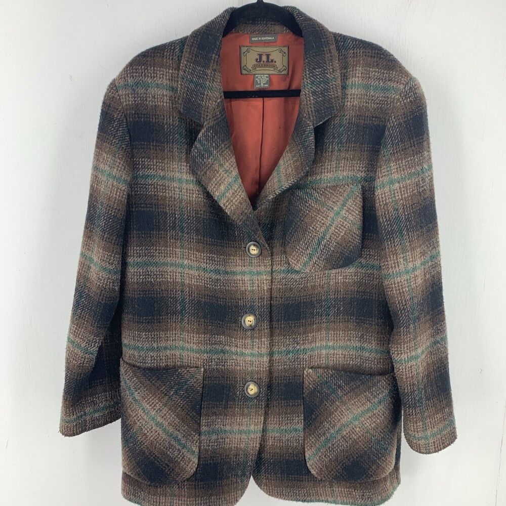Vtg JL Colebrook Womens Medium Tweed Jacket Plaid Wool‎ Blend Grandma Grunge